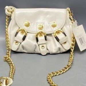 NWT Badgley Mischka Cream Patent Leather Crossbody Bag with Gold Accents
